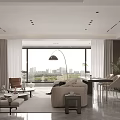 Modern Living And Dining Room Interior Design With Beige Sofa Wooden Walls And Green Plants
