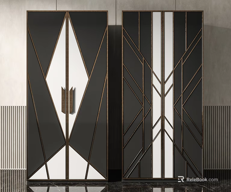 Modern Geometric Wardrobe Design With Black White Panels And Metallic Accents 3d model 
