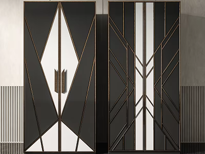 Modern Geometric Wardrobe Design With Black White Panels And Metallic Accents 3d model