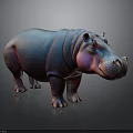 Realistic Hippopotamus 3D Model With Vibrant Blue And Red Hues On Dark Background
