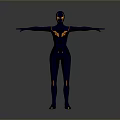 3D Humanoid Figure In Blue And Orange Bodysuit With Arms Outstretched On Gray Background
