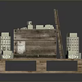 Daily Living Supplies Packed in Wooden Box on Pallet with Stacked White Cubes