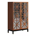 Modern Wooden Decorative Cabinet With Geometric Glass Double Doors And Black Legs