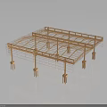 Modern Metallic Building Frame Structure With Grid Roof And Support Pillars