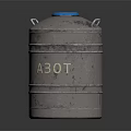 Silver Metallic Barrel With Blue Lid And A3OT Marking On Dark Surface
