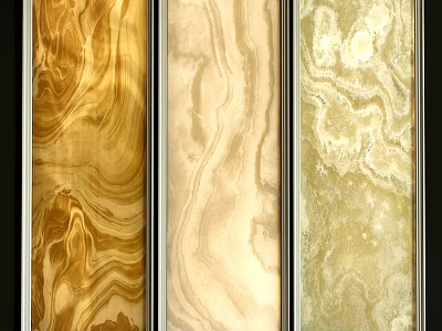 Modern Three Panel Wall Decor With Golden Beige Light Yellow Marble Like Texture Black Frames 3d model