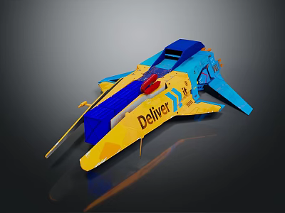 Futuristic Deliver Flying Vehicle Featuring Blue Yellow Design And Aerodynamic Structure 3d model