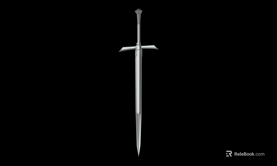 Medieval Metal Sword Weapon With Classic Cross Guard And Long Shiny Blade 3d model 