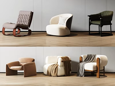 Modern Stylish Accent Chairs With Different Styles Colors Wooden Bases And Fabric Upholstery 3d model