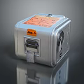 Silver Square Electronic Device With Orange Model 5 Label And Interface Knob