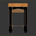 Wooden Kitchen Workbench with Black Frame Three Baskets and Striped Lower Shelf on Wheels
