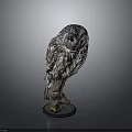 Realistic Detailed Owl Sculpture Perched on Tree Branch with Blue Base