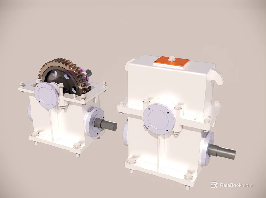 Mechanical Gearbox Devices With Gear Mechanism White Casing And Orange Component 3d model 