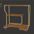 Modern Wooden Storage Shelf With Metal Frame And Multiple Tiers On Wheels