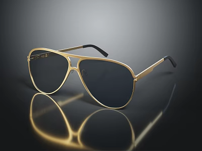 Golden Sunglasses With Stylish Design Dark Lenses And Black Temple Arms 3d model