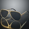 Golden Sunglasses With Stylish Design Dark Lenses And Black Temple Arms