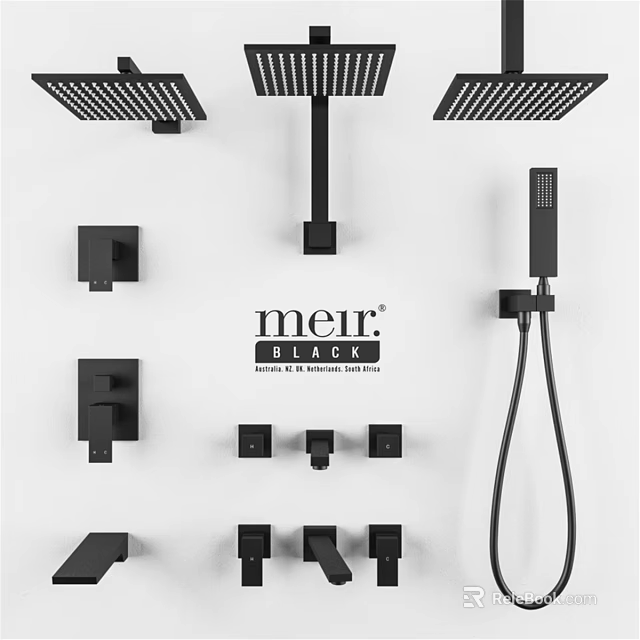 Black Meir Bathroom Faucet Collection With Shower Heads And Fixtures 3d model 