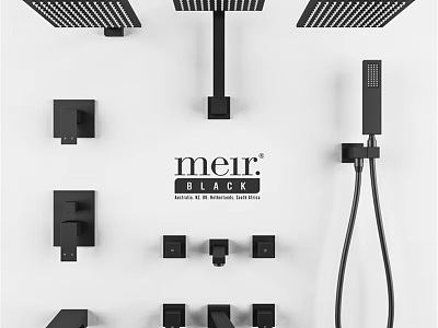 Black Meir Bathroom Faucet Collection With Shower Heads And Fixtures 3d model