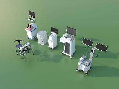 Modern Medical Devices With Monitors And Diagnostic Equipment For Clinical Use 3d model