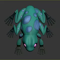 3D Animated Teal Frog Character With Pink Eyes And Blue Spots