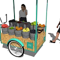 Outdoor Mobile Fruit Cart With White Awning Fresh Fruits On Green Grass