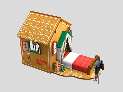 Tobacco and Liquor Store Holiday Display With Gingerbread House Welcome 2024 Sign And Gift Boxes 3d model