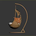 Handwoven Rattan Hanging Chair With Egg Shaped Design White Cushion And Decorative Pillow