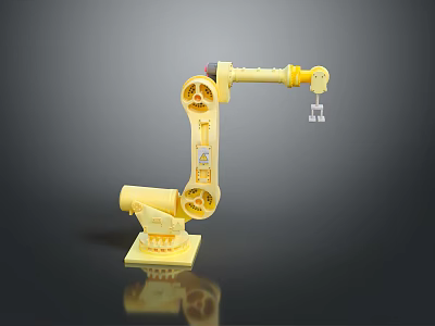 Detailed Yellow Robotic Arm Game Movie Character With Articulated Joints And Gripper Tool 3d model