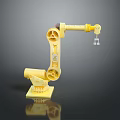 Detailed Yellow Robotic Arm Game Movie Character With Articulated Joints And Gripper Tool