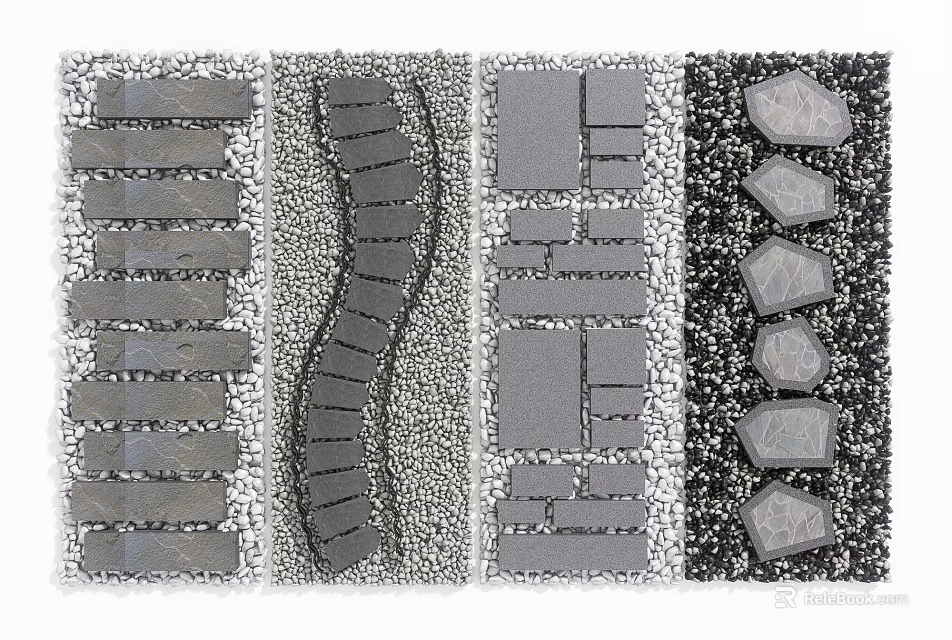Stepping Stones Garden Path Various Designs With Different Shapes And Pebble Fill 3d model 