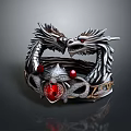 Dragon Head Design Bracelet Adorned with Red Gemstones and Intricate Patterns 3d model