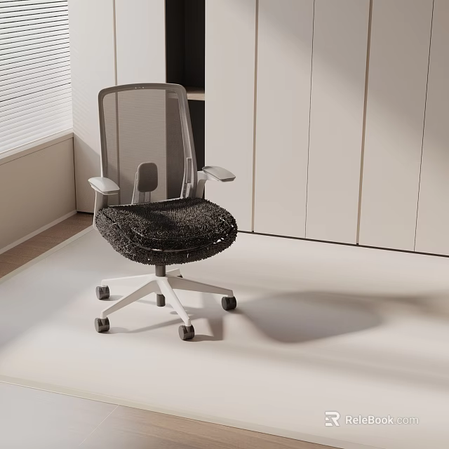 Modern Gray Mesh Back Office Chair With White Armrests And Black Seat 3d model 