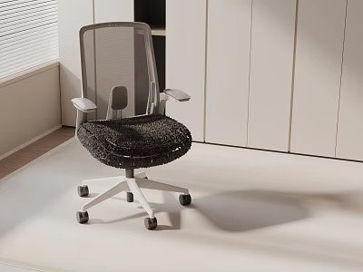 Modern Gray Mesh Back Office Chair With White Armrests And Black Seat 3d model