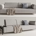 Light Gray Sectional Sofa With Throw Pillow Blanket And Side Table 3d model