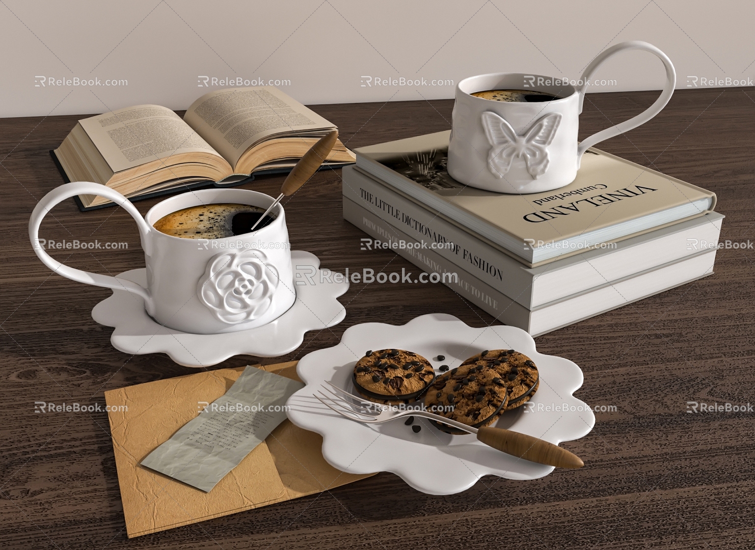 Coffee Cup Butterfly Camellia Book 3d model