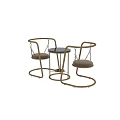 Leisure Swing Chair With Golden Frame Chains And Round Marble Top Side Table