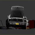 Classic White Car With Open Hood Trunk And Repair Tools Around