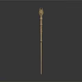 Golden Scepter With Bird Head Decoration And Slender Shaft On Dark Background With Reflection