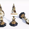 Vintage Decorative Table Clocks With Gold Accents And Black Base Design