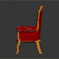 Classic Red Leather Armchair with Diamond Stitching and Orange Wooden Frame and Curved Legs Design