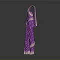 Elegant Purple Sari With White Polka Dots And Gold Border