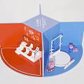 3D Pop-up Photo Check-in Spot with Red Blue Sections White Staircase and Arch Frame