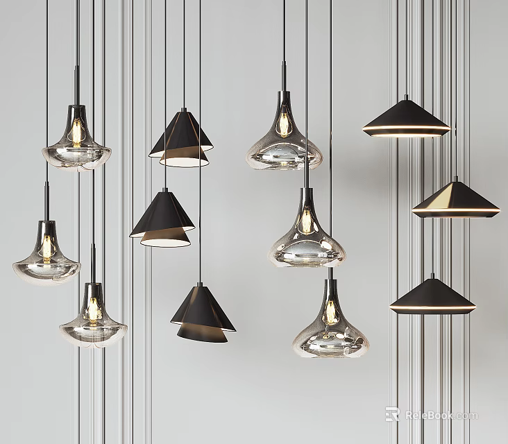 Modern Pendant Lights Featuring Various Shapes Black And Transparent For Contemporary Home Decor 3d model 