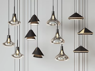 Modern Pendant Lights Featuring Various Shapes Black And Transparent For Contemporary Home Decor 3d model