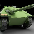 Green Military Tank Featuring Long Cannon Tracks Turret Armor Plates And Equipment