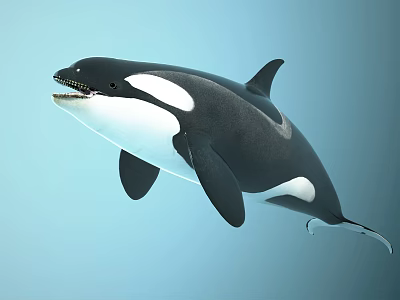 Orca Aquatic Animal With Black And White Body Swimming In Blue Water 3d model