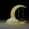 Whimsical Photo Check In Spot With Moon Clouds Stars Golden Stand And Illuminated Base