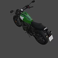 Green Motorcycle Parked Near Abandoned Building With Greenery And Cement Ground