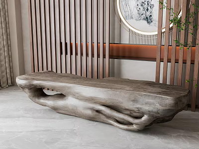 Natural Wood Bench with Organic Curved Design and Rustic Texture in Modern Interior 3d model