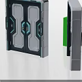 Modern Sci Fi Inspired Double Doors With Gray White Panels And Blue Accent Lines